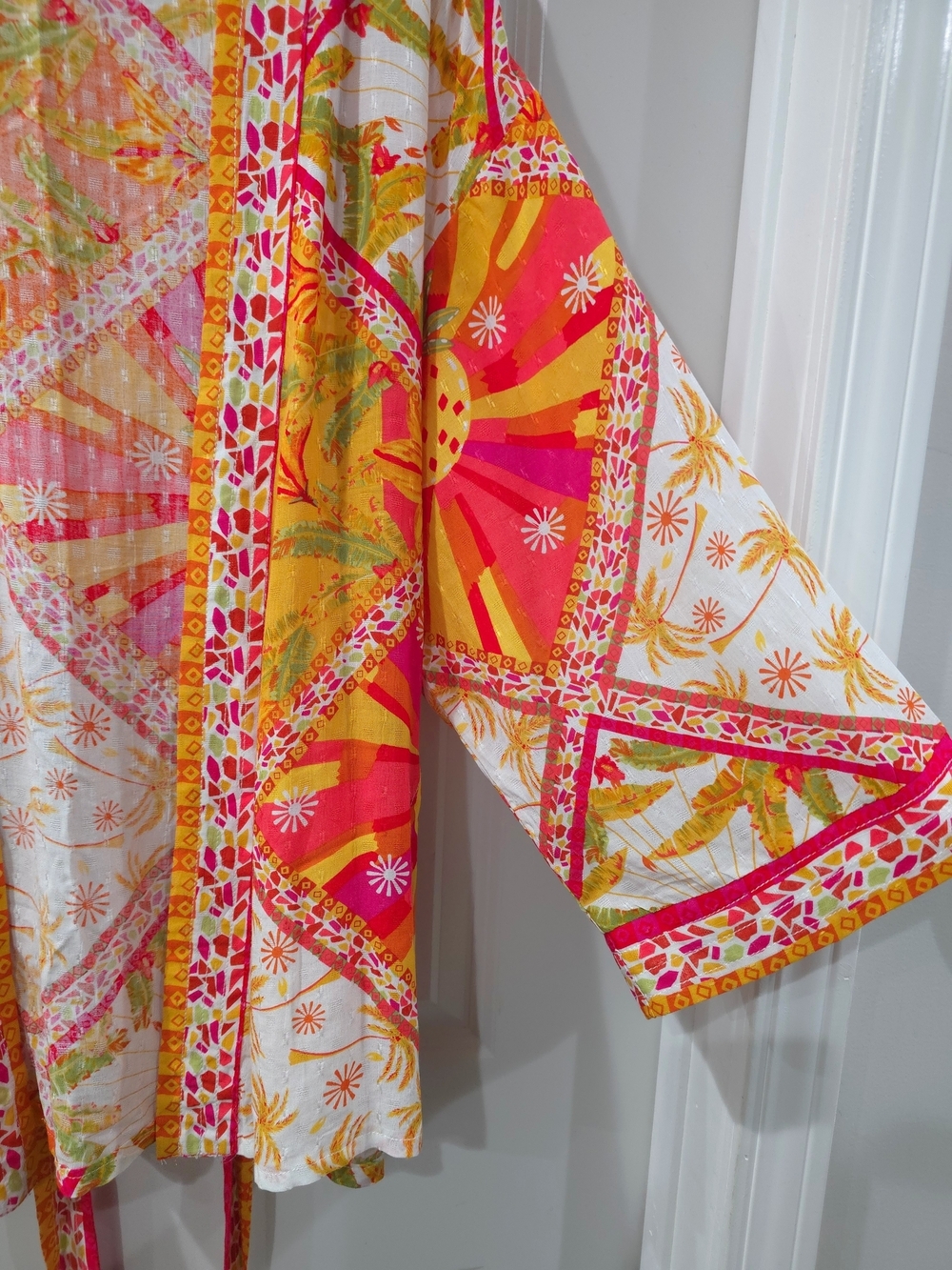 Haute Hippie Vibrant Multicolor Pineapple Floral Tie-Waist Kimono Cardigan, Nwot - Picture 10 of 16